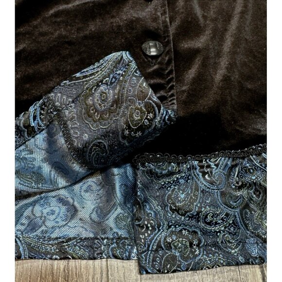 Studio Ease Velour Blouse Womens SP Black‎ Blue Shirt Stretch Button Winter NEW - Picture 5 of 9